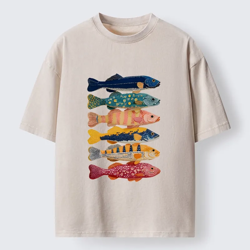 Tokyo-Tiger Colorful Fish Art Collection Washed T-Shirt Sale