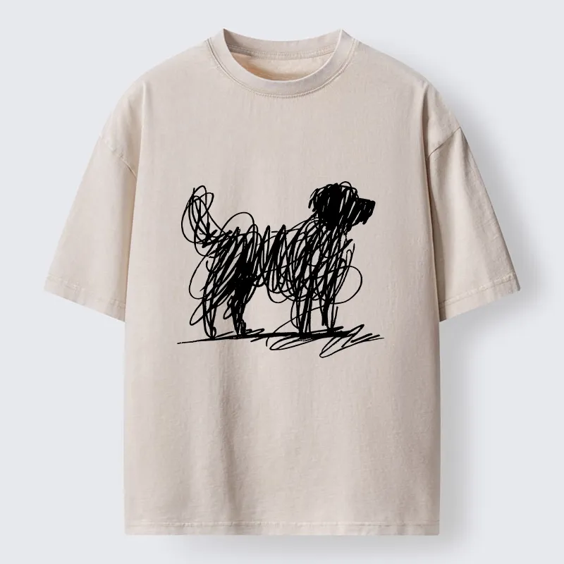 Tokyo-Tiger Scribble Dog Art Funny Vibe Washed T-Shirt Sale