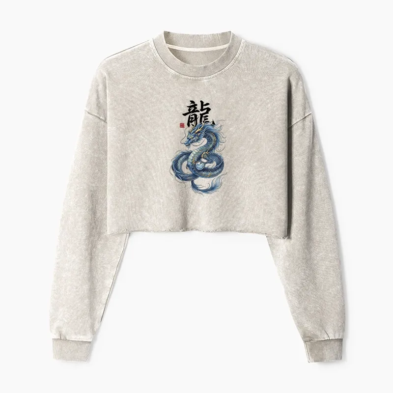 Tokyo-Tiger Mythic Blue Dragon Washed Crop Sweatshirt Sale
