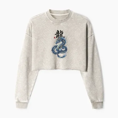 Tokyo-Tiger Mythic Blue Dragon Washed Crop Sweatshirt