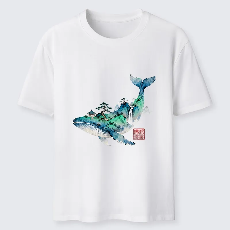 Tokyo-Tiger Whale Ink Painting Landscape Classic T-Shirt Sale