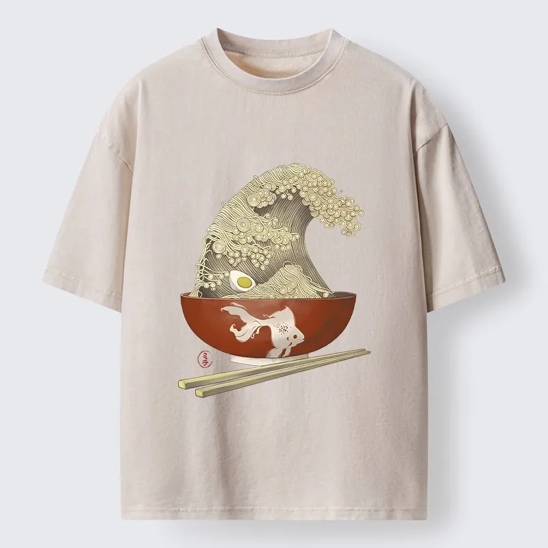 Tokyo-Tiger Kanagawa Noodle Wave Food Art Washed T-Shirt Sale