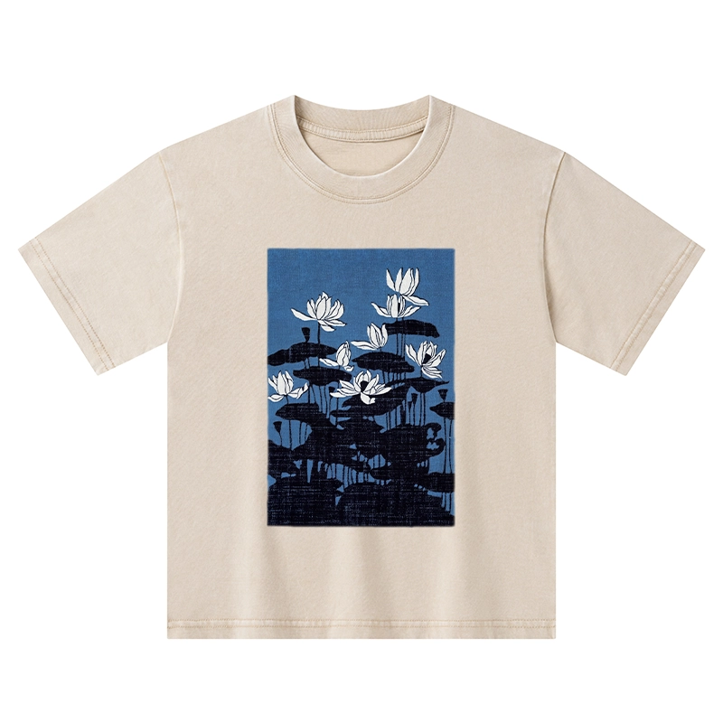 Tokyo-Tiger Blue Lotus Japanese Art Kids Washed T-Shirt
