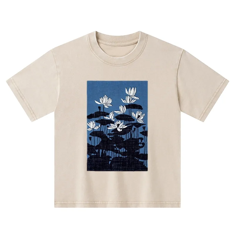 Tokyo-Tiger Blue Lotus Japanese Art Kids Washed T-Shirt
