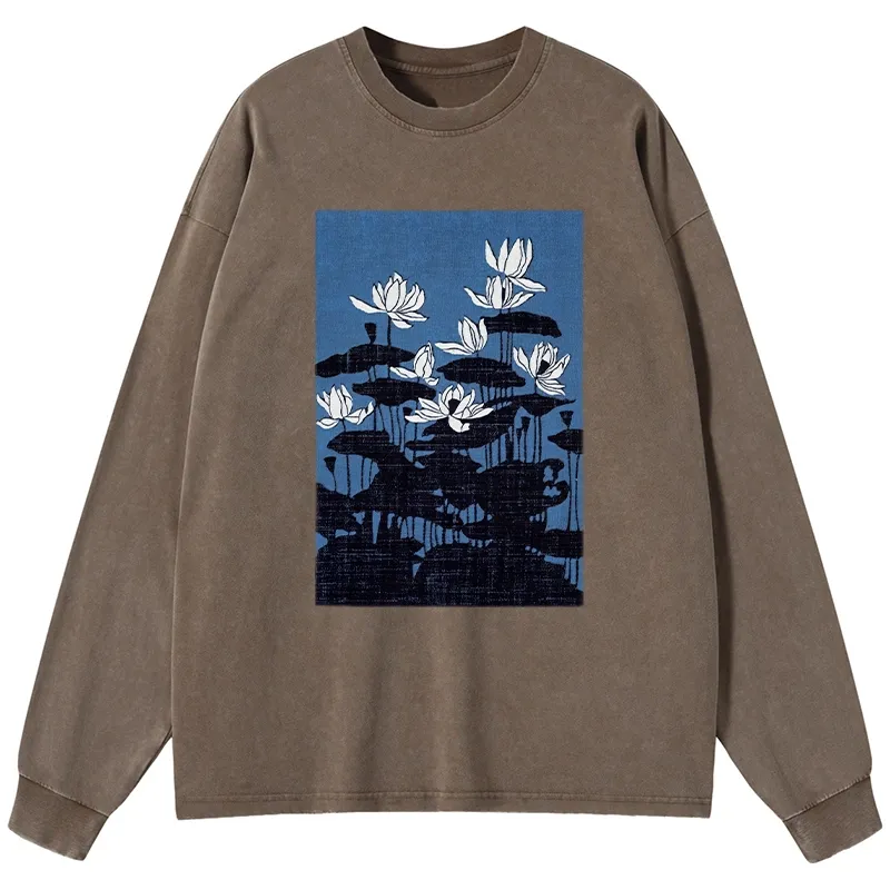 Tokyo-Tiger Blue Lotus Japanese Art Long Sleeve T-Shirt