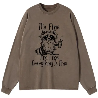 Tokyo-Tiger Raccoon Fine Meme Washed Long Sleeve T-Shirt