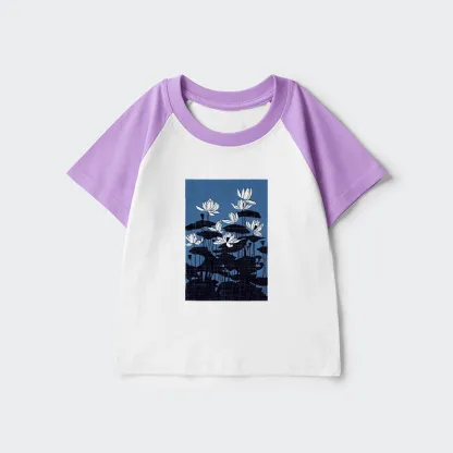 Tokyo-Tiger Blue Lotus Japanese Art Kids Raglan T-shirt