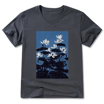 Tokyo-Tiger Blue Lotus Japanese Art V-Neck Classic T-Shirt
