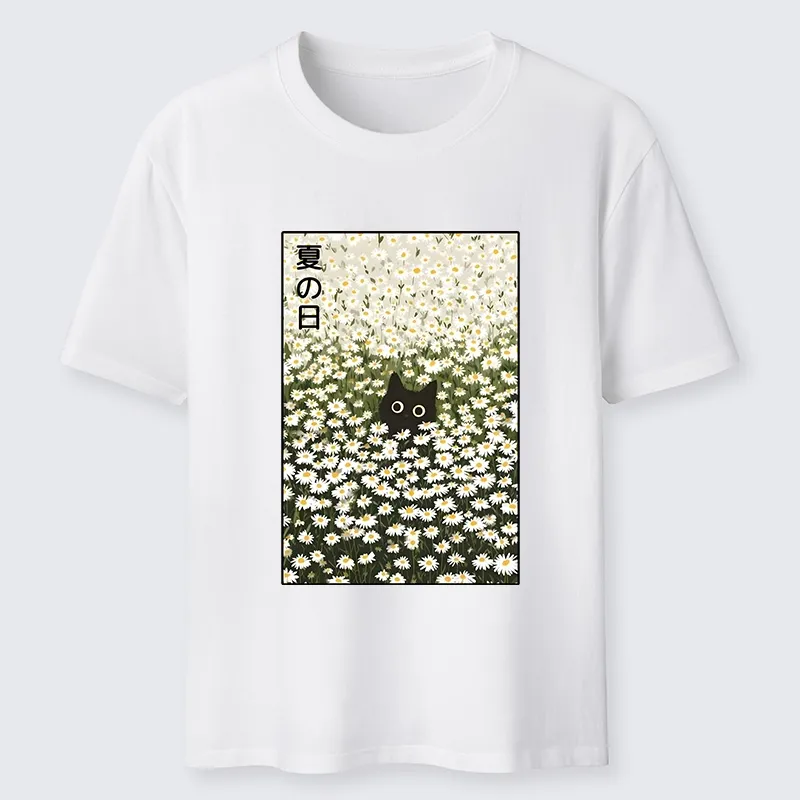 Tokyo-Tiger Summer Day Daisies Black Cat Classic T-Shirt Sale