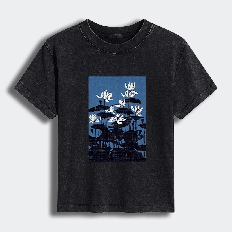 Tokyo-Tiger Blue Lotus Japanese Art Women's Washed T-shirt