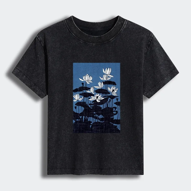 Tokyo-Tiger Blue Lotus Japanese Art Women's Washed T-shirt