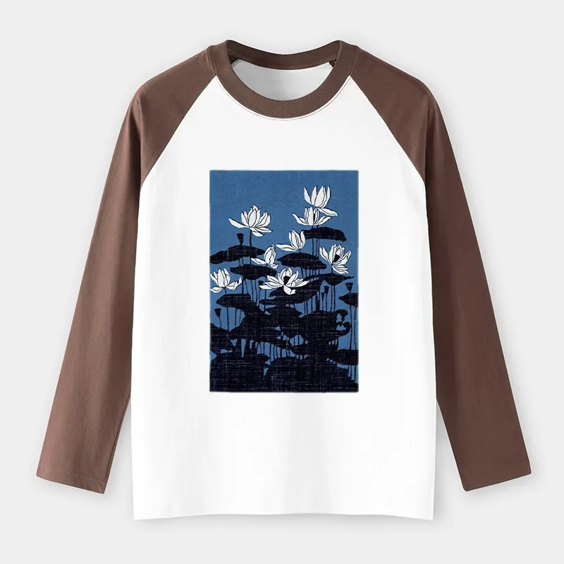 Tokyo-Tiger Blue Lotus Japanese Art Raglan Long Sleeve T-shirt
