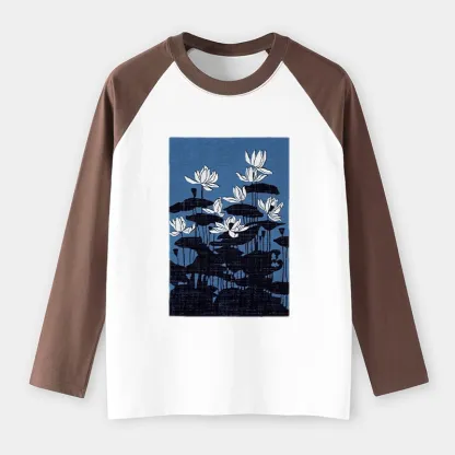 Tokyo-Tiger Blue Lotus Japanese Art Raglan Long Sleeve T-shirt
