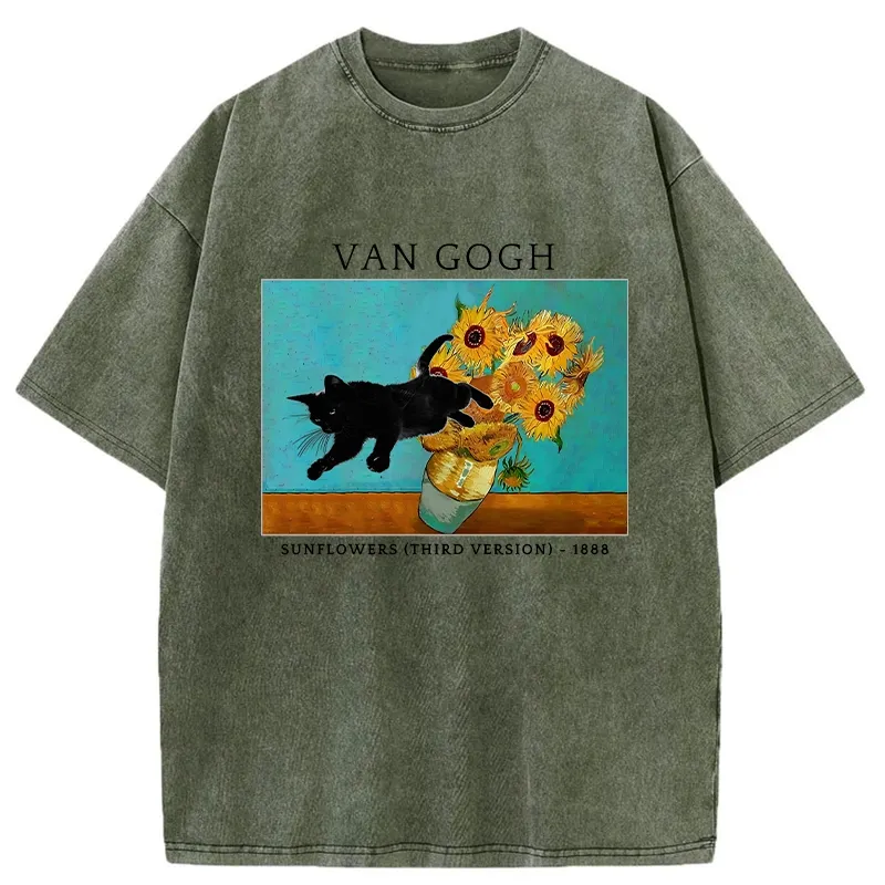 Tokyo-Tiger Naughty Cat With Sunflower Washed T-Shirt