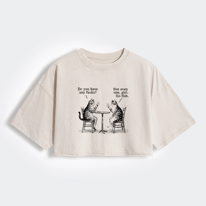 Tokyo-Tiger Cat Poker Night Women's Washed Crop T-Shirt