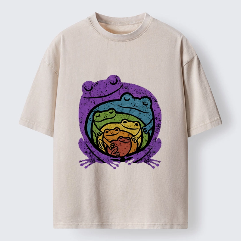 Tokyo-Tiger Rainbow Frogs Hugging Washed T-Shirt