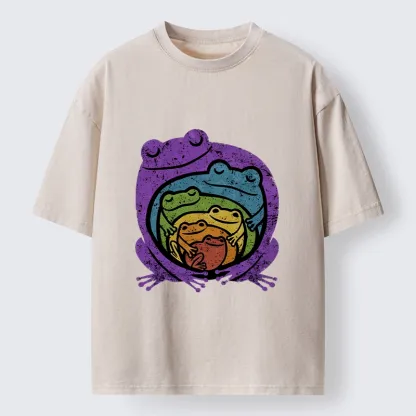 Tokyo-Tiger Rainbow Frogs Hugging Washed T-Shirt