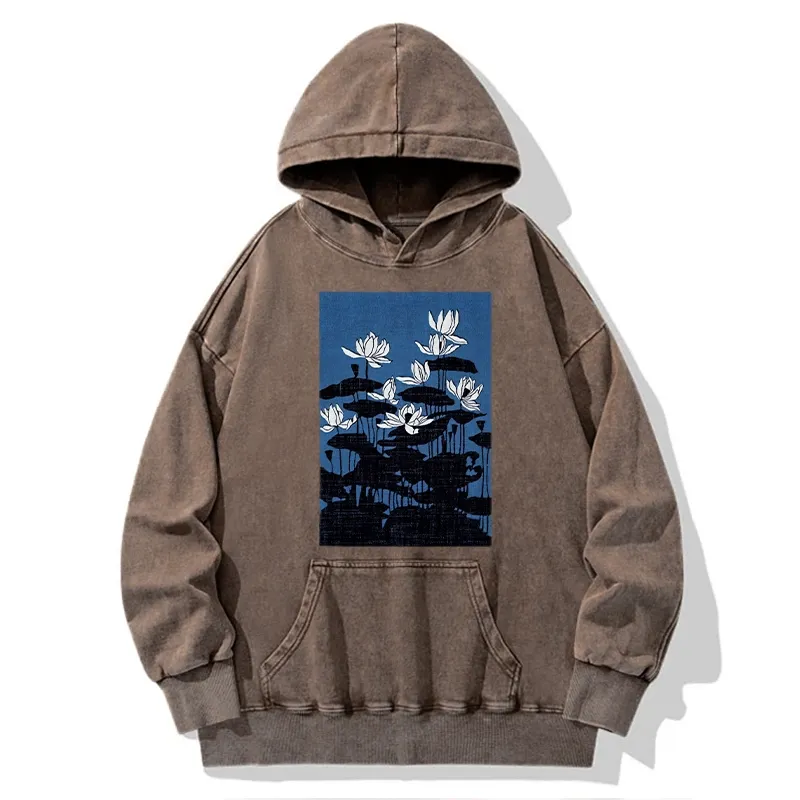 Tokyo-Tiger Blue Lotus Japanese Art Washed Hoodie
