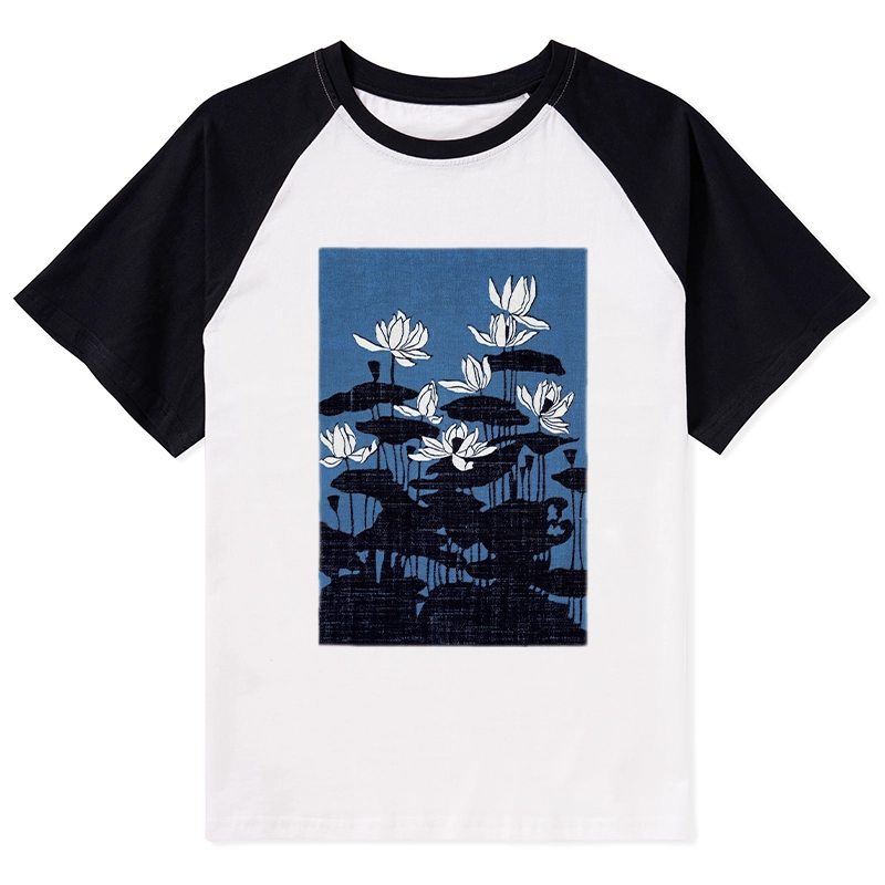 Tokyo-Tiger Blue Lotus Japanese Art Raglan T-shirt