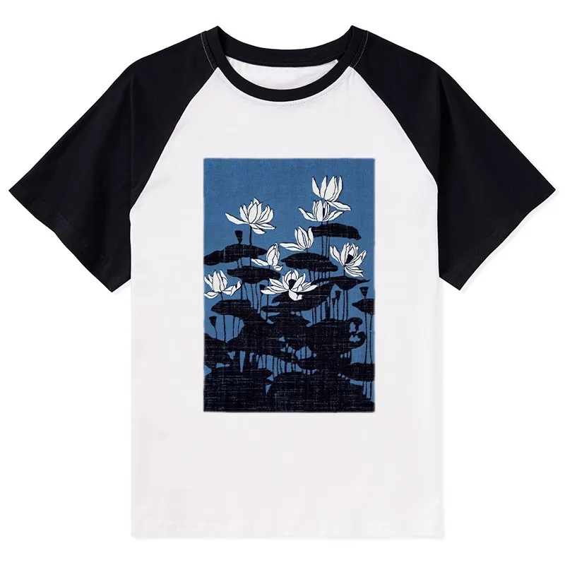 Tokyo-Tiger Blue Lotus Japanese Art Raglan T-shirt