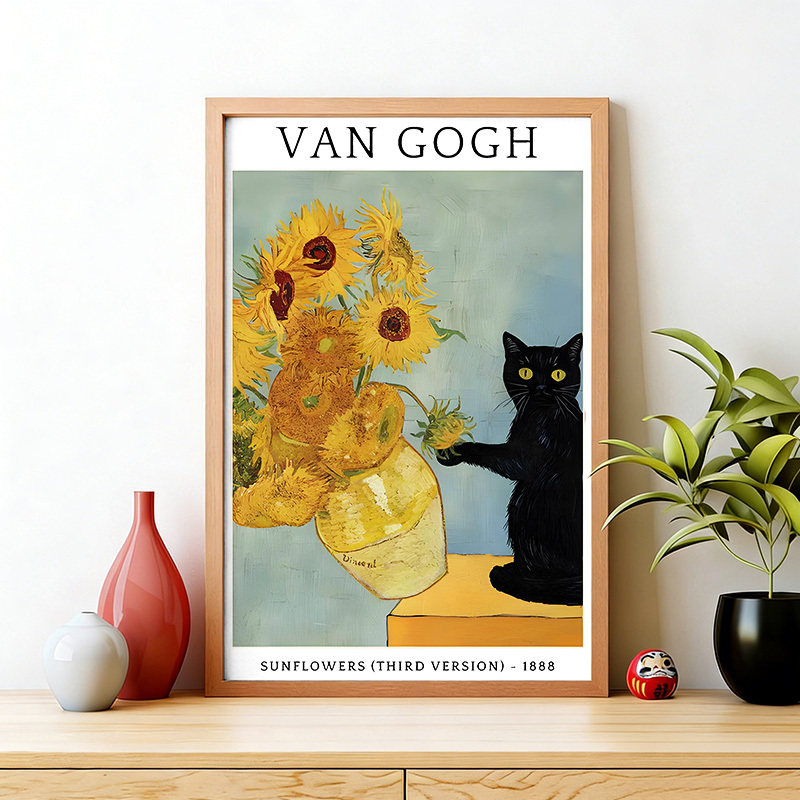 Tokyo-Tiger Black Cat With Sunflowers Wall Art Poster Sale
