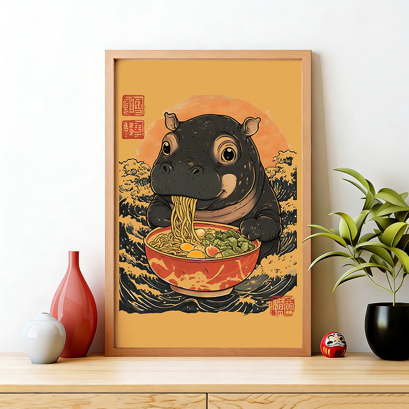 Tokyo-Tiger Moo Deng Eat Ramen Wall Art Poster Sale