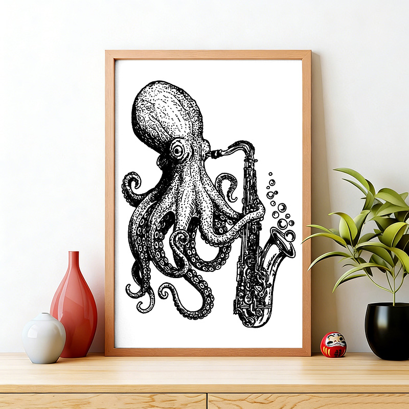 Tokyo-Tiger Octopus Playing Saxophone Wall Art Poster