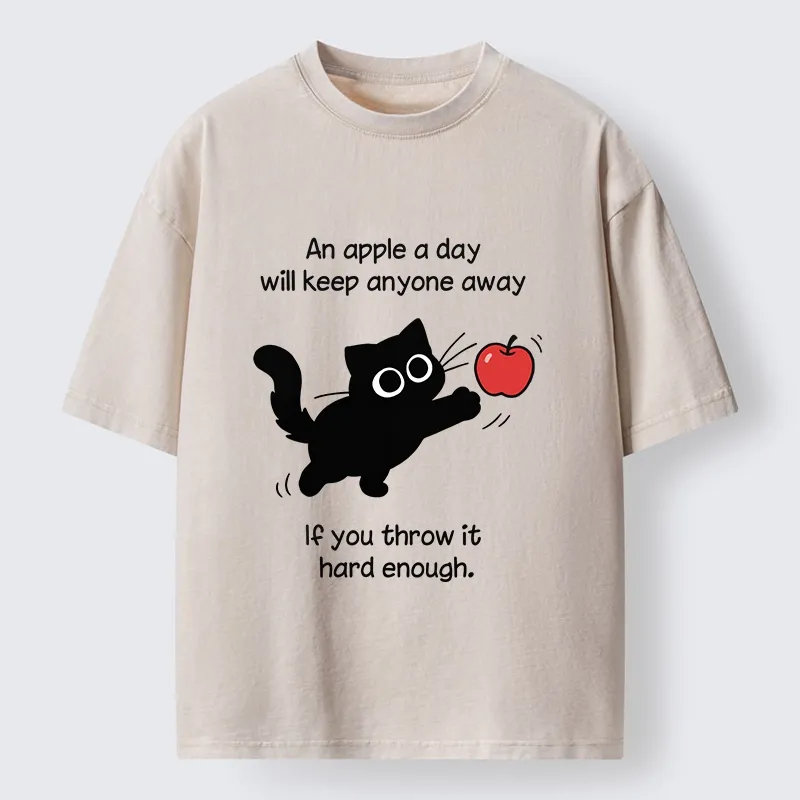 Tokyo-Tiger Funny Cat Throwing Apple Meme Washed T-Shirt Sale