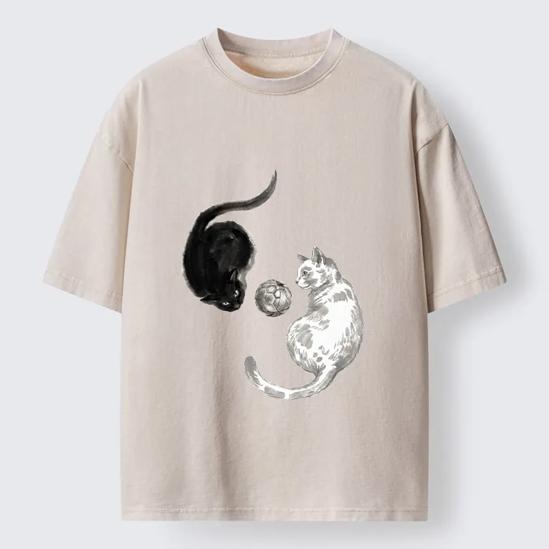 Tokyo-Tiger Cool Yin Yang Cat Art Washed T-Shirt Sale