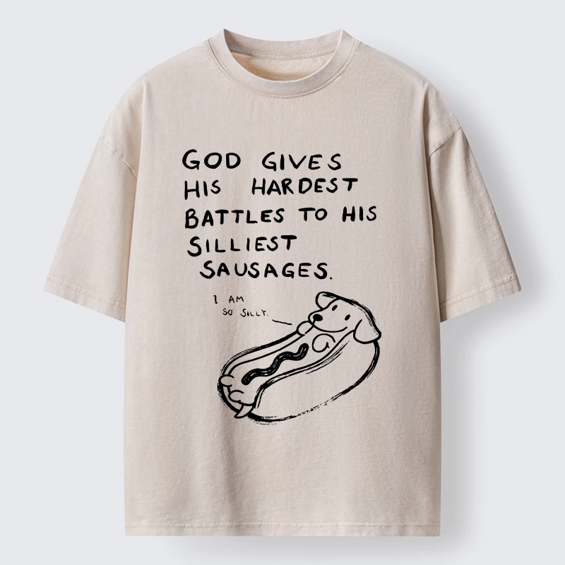 Tokyo-Tiger Silly Sausage Dog Meme Washed T-Shirt