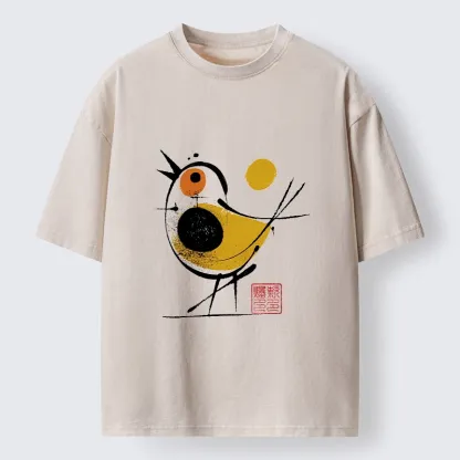 Tokyo-Tiger Aesthetic Yellow And Black Bird Washed T-Shirt