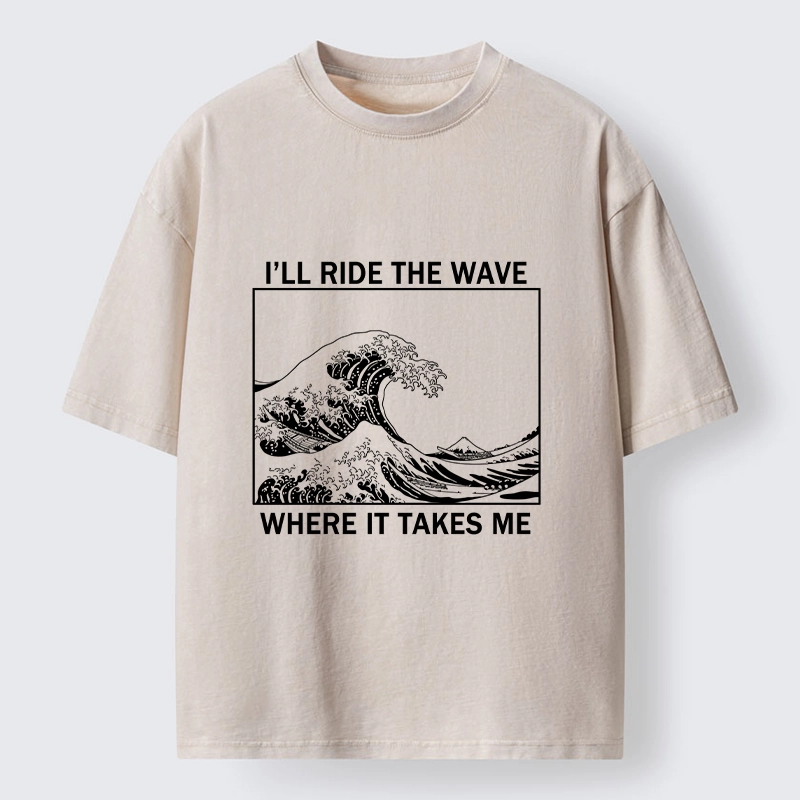 Tokyo-Tiger Stylish Black And White Wave Art Washed T-Shirt