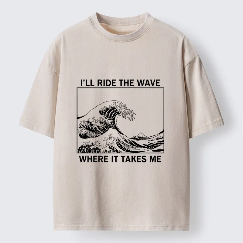 Tokyo-Tiger Stylish Black And White Wave Art Washed T-Shirt Sale