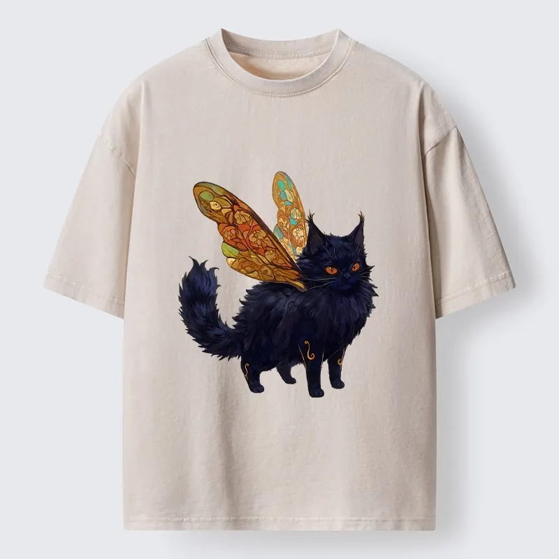 Tokyo-Tiger Funny Fairy Black Cat Art Washed T-Shirt Sale