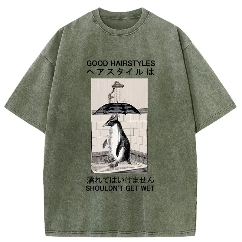 Tokyo-Tiger Keep It Stylish Penguin Washed T-Shirt