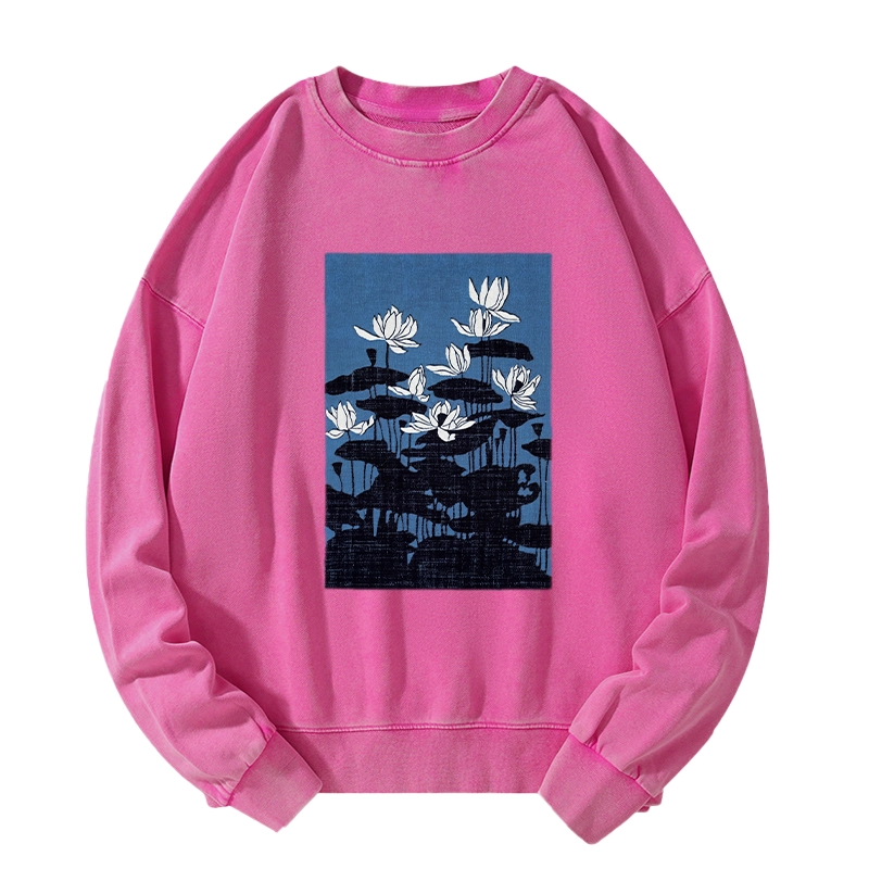 Tokyo-Tiger Blue Lotus Japanese Art Washed Sweatshirt