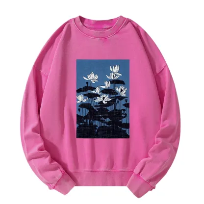 Tokyo-Tiger Blue Lotus Japanese Art Washed Sweatshirt