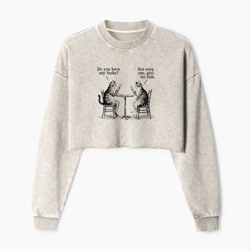 Tokyo-Tiger Cat Poker Night Washed Crop Sweatshirt