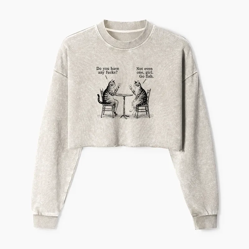 Tokyo-Tiger Cat Poker Night Washed Crop Sweatshirt
