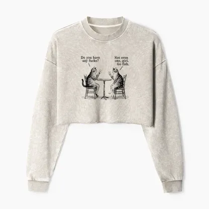 Tokyo-Tiger Cat Poker Night Washed Crop Sweatshirt