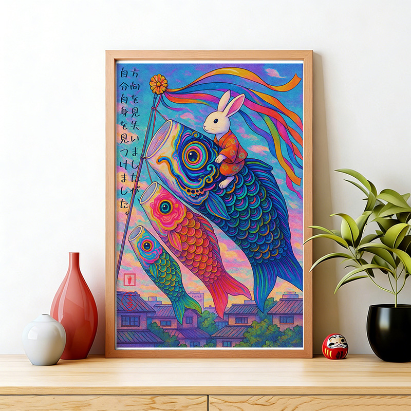Tokyo-Tiger Ukiyoe Rabbit Ride Carp Streamer Wall Art Poster