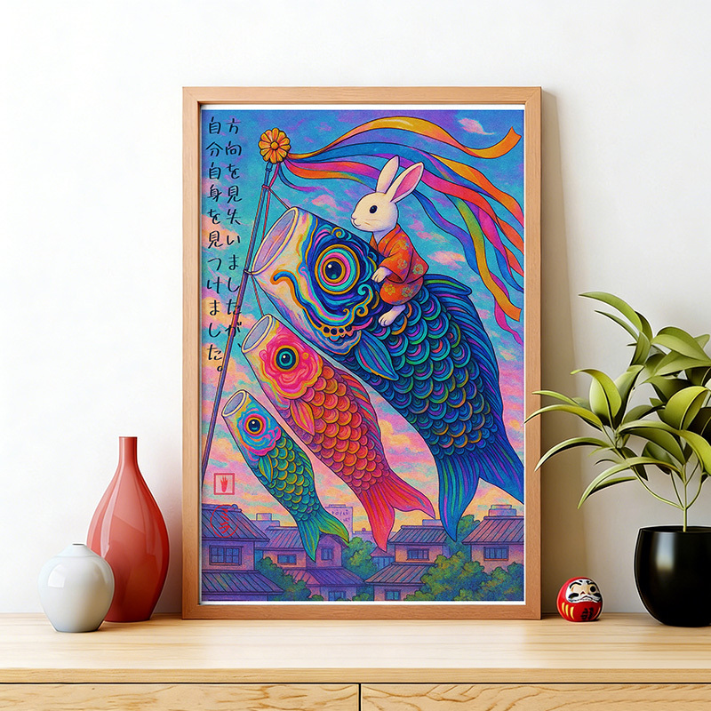 Tokyo-Tiger Ukiyoe Rabbit Ride Carp Streamer Wall Art Poster Sale