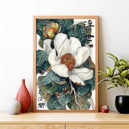 Tokyo-Tiger Ukiyoe Magnolia Flower Poster Wall Art Poster
