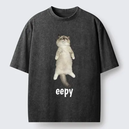 Tokyo-Tiger Cute Eepy Cat Washed T-Shirt