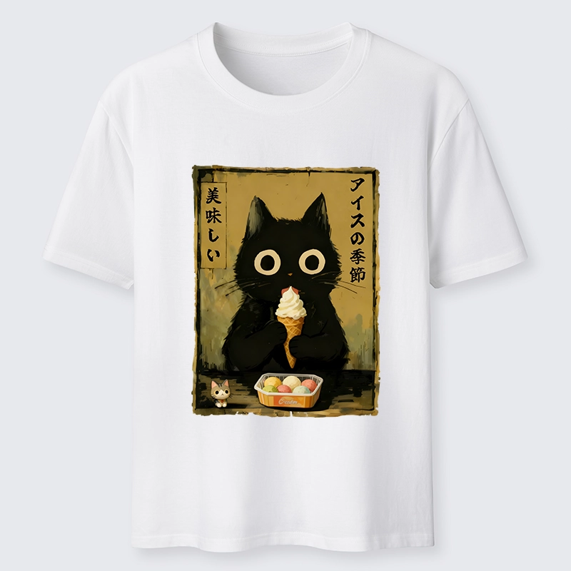 Tokyo-Tiger Black Cat Loves Ice Cream Classic T-Shirt