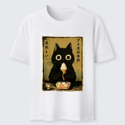 Tokyo-Tiger Black Cat Loves Ice Cream Classic T-Shirt