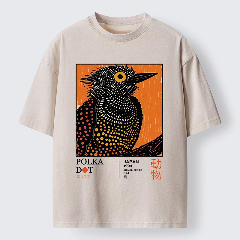 Tokyo-Tiger Polka Dot Bird Japanese Art Poster Washed T-Shirt
