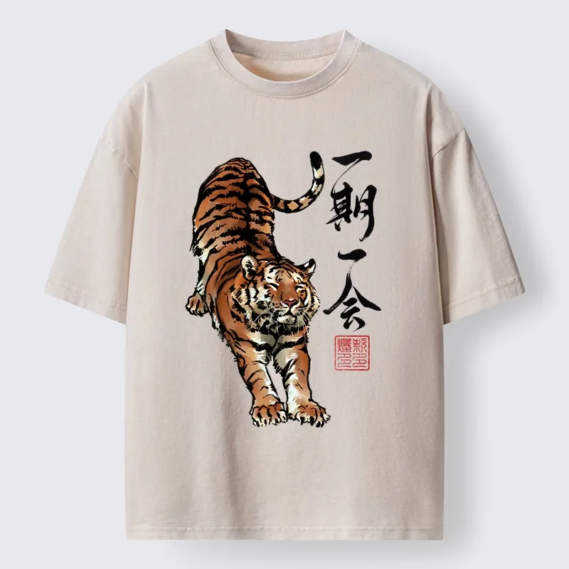 Tokyo-Tiger Japanese Ink Tiger Art Washed T-Shirt Sale