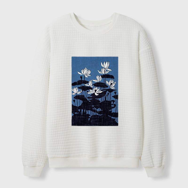 Tokyo-Tiger Blue Lotus Japanese Art Waffle Sweatshirt