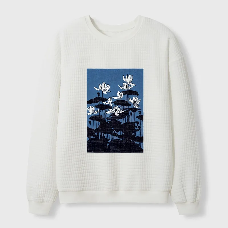 Tokyo-Tiger Blue Lotus Japanese Art Waffle Sweatshirt Sale